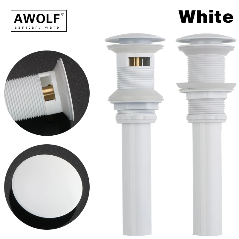 White Solid Brass Pop Up Drains For Bathroom Sinks Basin Vessel drain With or Without Overflow Hole Bathroom Accessories AH6155
