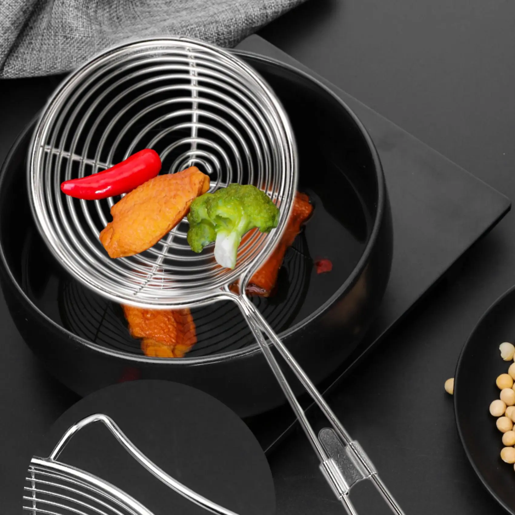 3-Piece Set Of Round Hot Pot Strainer-Stainless Steel Asian Shabu-Shabu-Shabu Spider Skimming Spoon Set, Mesh Spoon-AA26