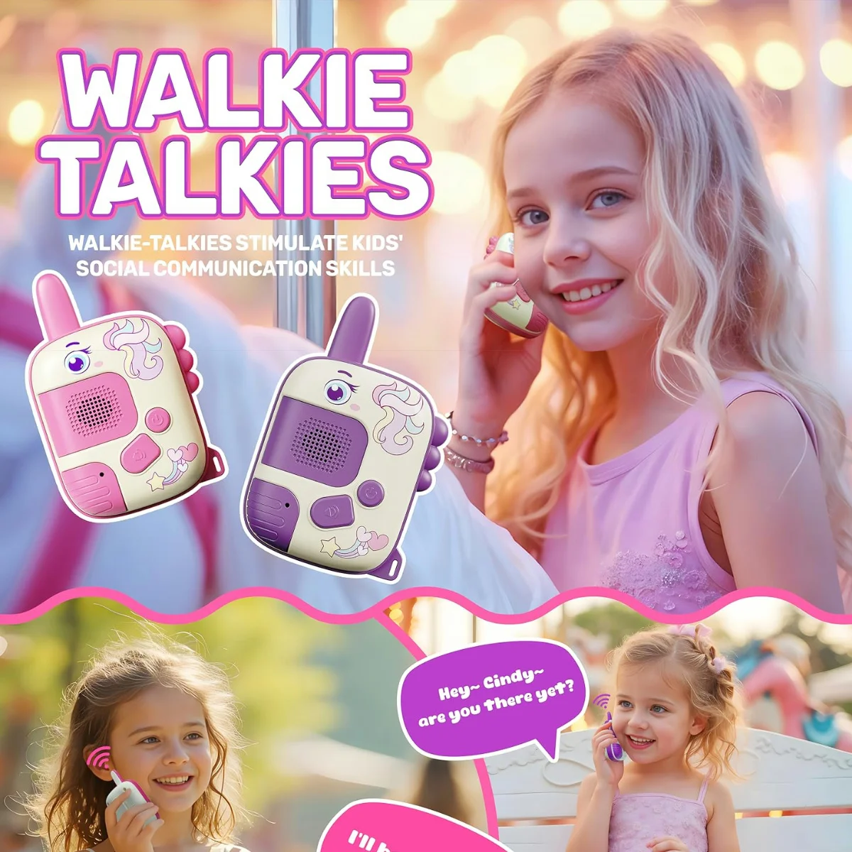 Pink Unicorn Walkie Talkies Toys with LanyardsA for Outdoor Camping Games & Birthday Christmas Toys Gifts for Boys Girls Kids