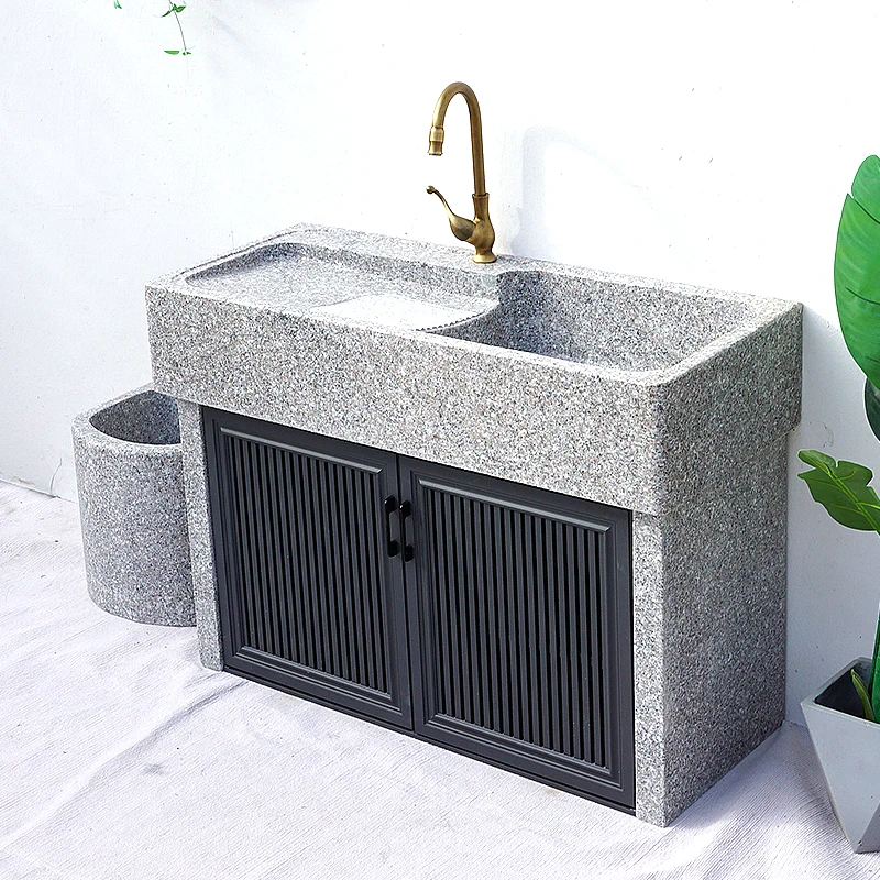 Marble Laundry Sink Patio with Washboard Whole Stone Basin Graniteware for Outdoor Use