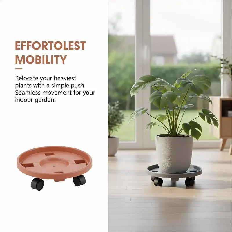Garden Plant Pot Tray with Rolling Wheels Flower Pot Base Round Plant Stand Mobile Easy Move Heavy Planters
