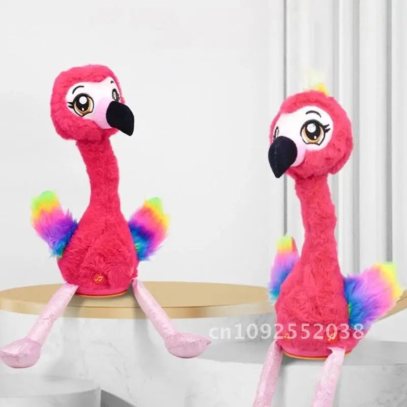 1 pc flamingo de pelúcia brinquedo interativo figuras cantando e flamingo animais dança animais vivos brinquedo interativo recheado rosa