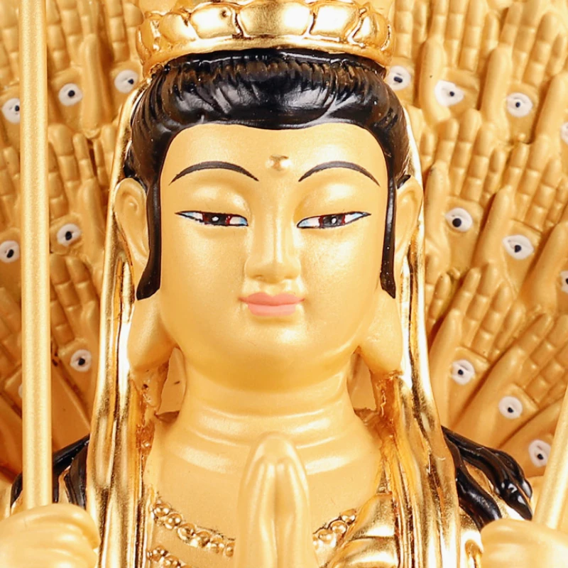 تمثال كوان يين المذهب بالنحاس بألف يد، منحوتة أفالوكيتسفارا قوانيين المسلحة بألف عيون، 31 سم، 26 سم