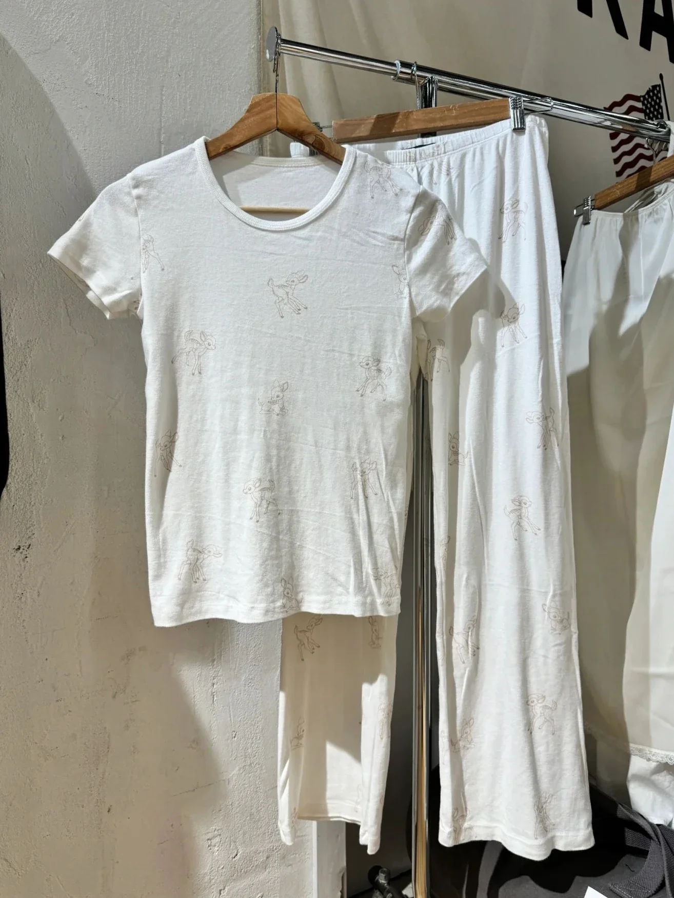 Little Deer Print T-shirt Pant Set Women O-neck Short Sleeve Slim Tee+Straight Sweatpant Sweet Home Pajama 2 Piece Sets Y2k