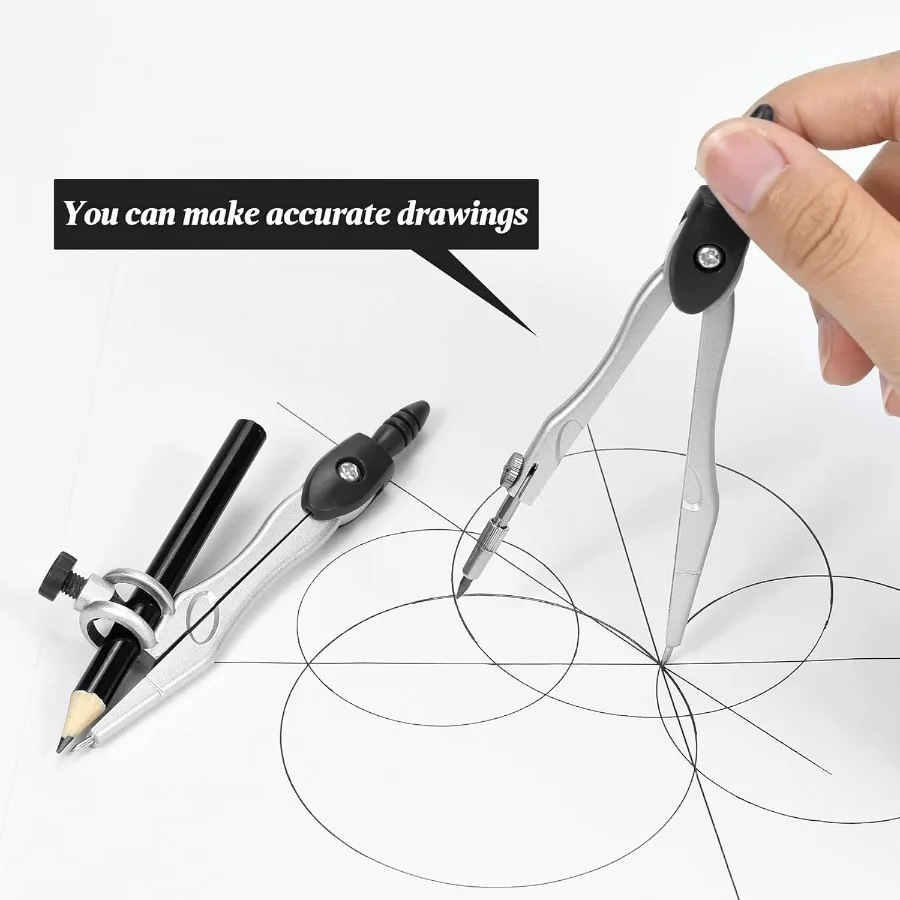 Juego de geometría matemática de 10 piezas negro: con caja de almacenamiento inastillable y brújula