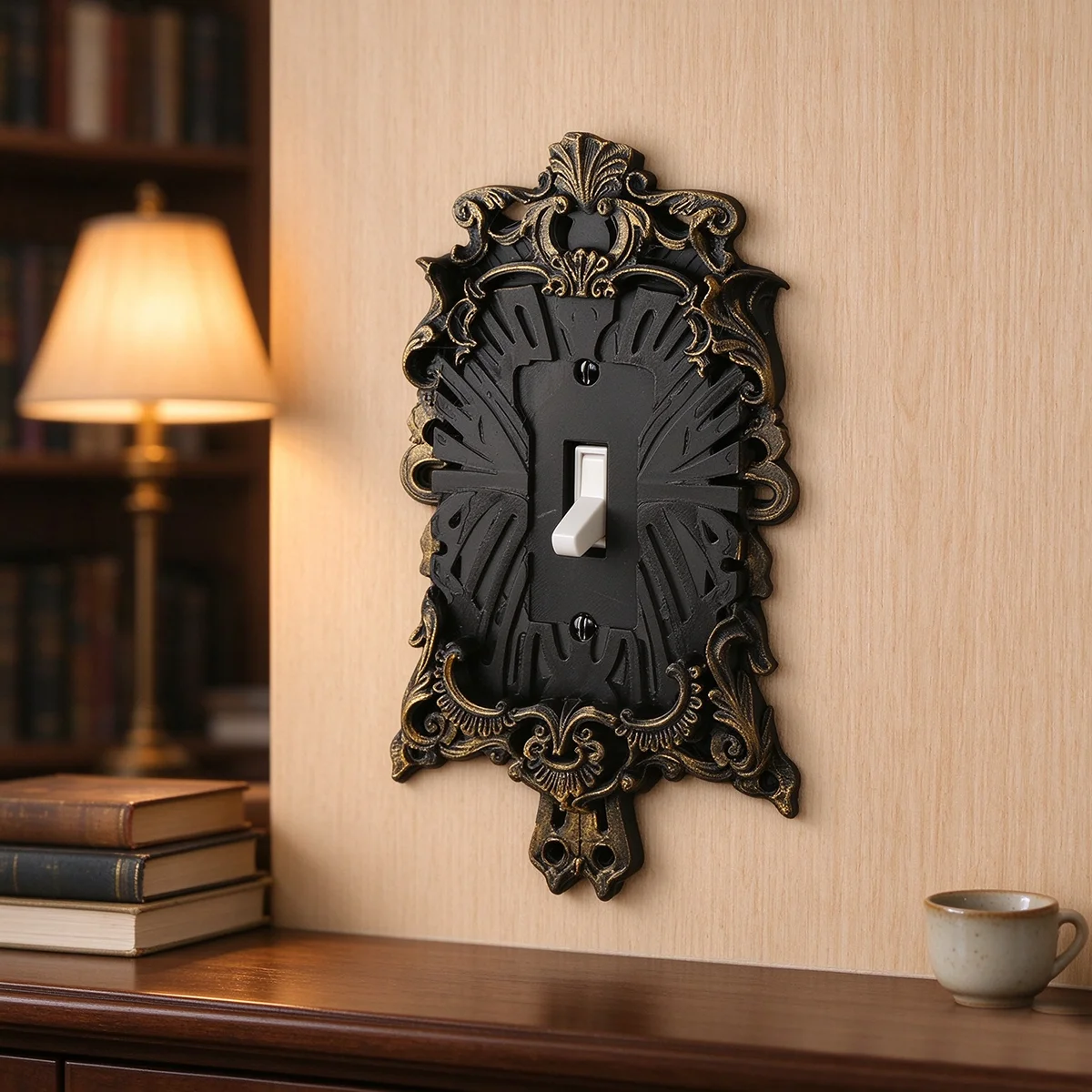 Cross-border Vintage Baroque Black Gold Carved Switch Plate European Wall Outlet Decor Cover