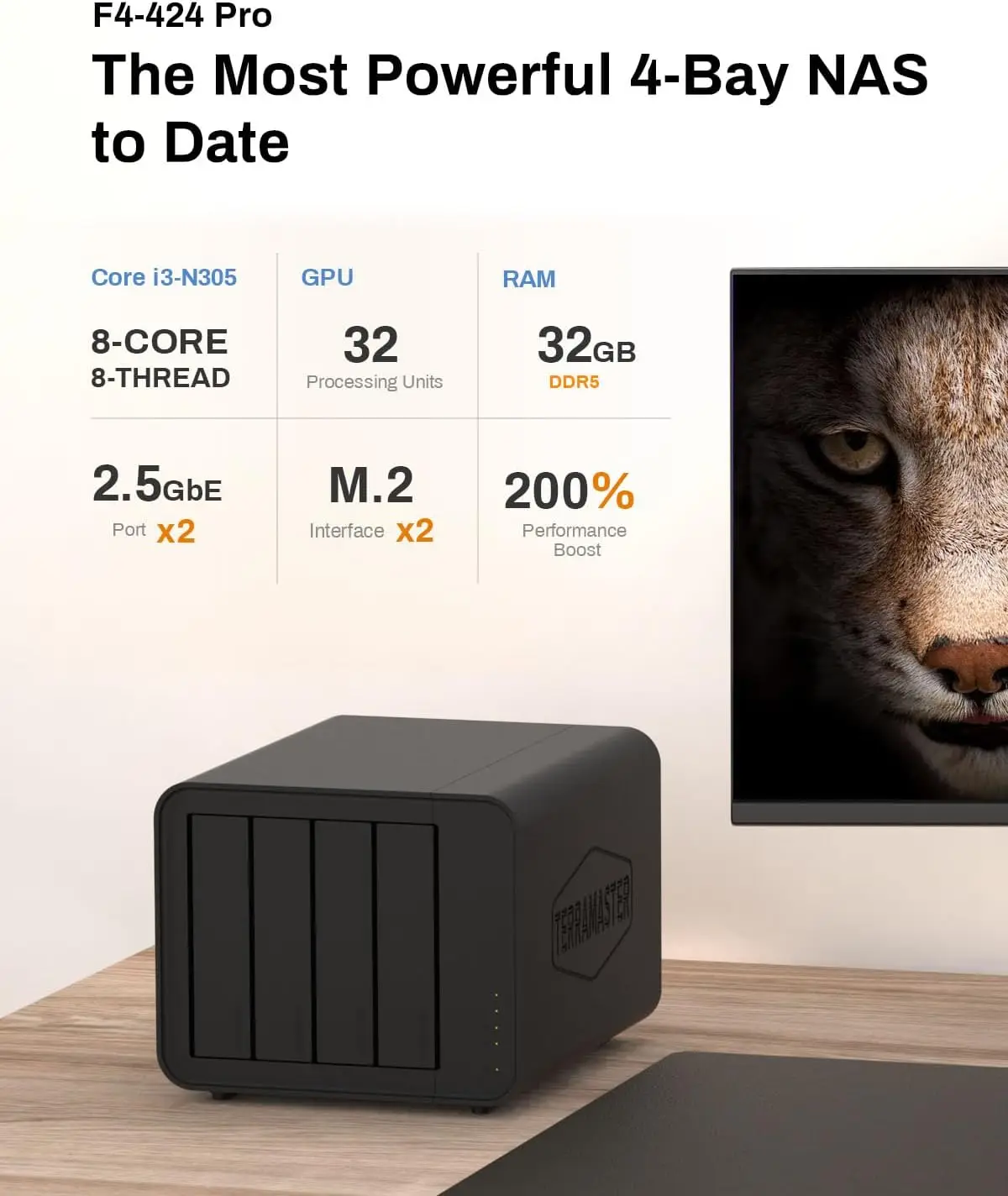 TERRAMASTER F4-424 Pro NAS Storage 4Bay Core i3-N305 8 Core 8 Thread CPU 16GB RAM 2.5GbE Port x 2 Network Attached Storage