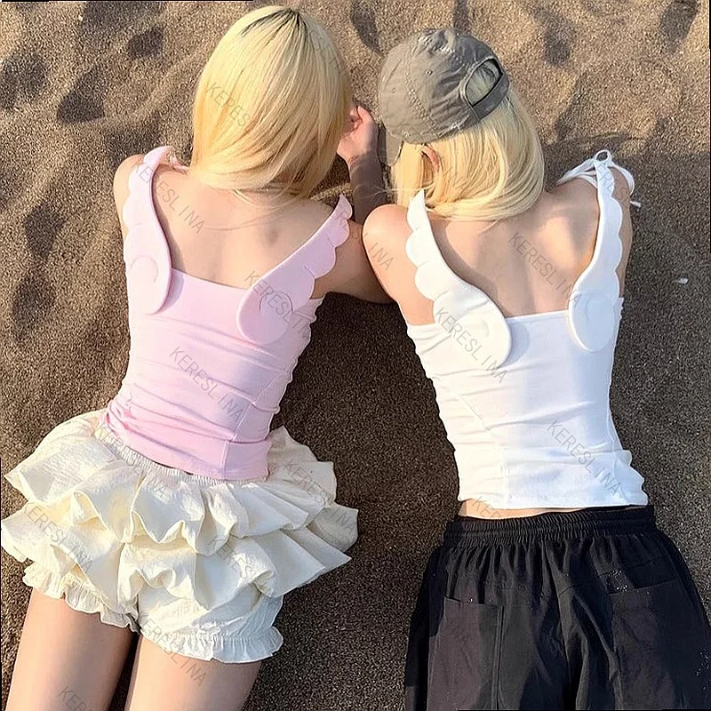 Sexy Lace Angel Wing Ballet Camisole Tops, Sleeveless Summer Cami Shirts for Women