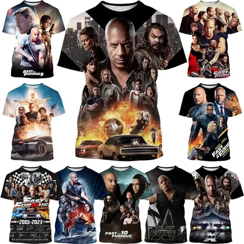 New Fast And Furious 3D Printing T-shirt Action Films Round Neck Short Sleeve Crime Films Fashion Casual Unisex Top Tees Male