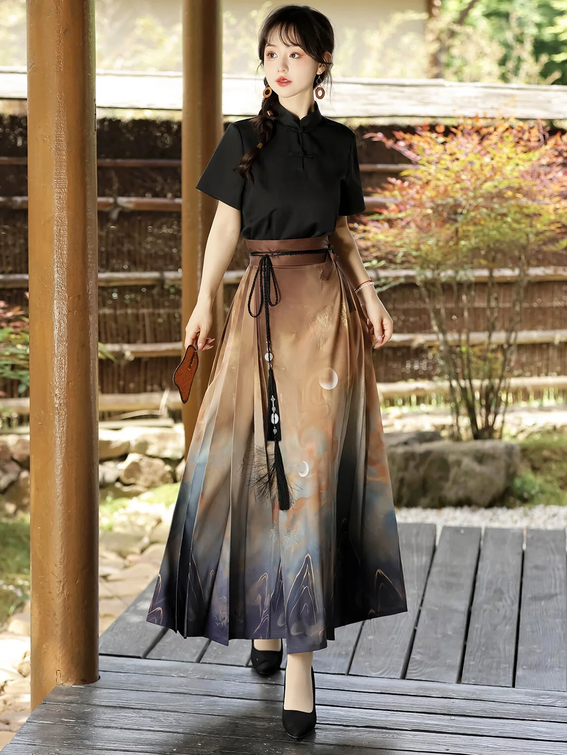 

Short-Sleeved Top Horse-Face Skirt Suit Improved Hanfu Women's New Chinese Summer