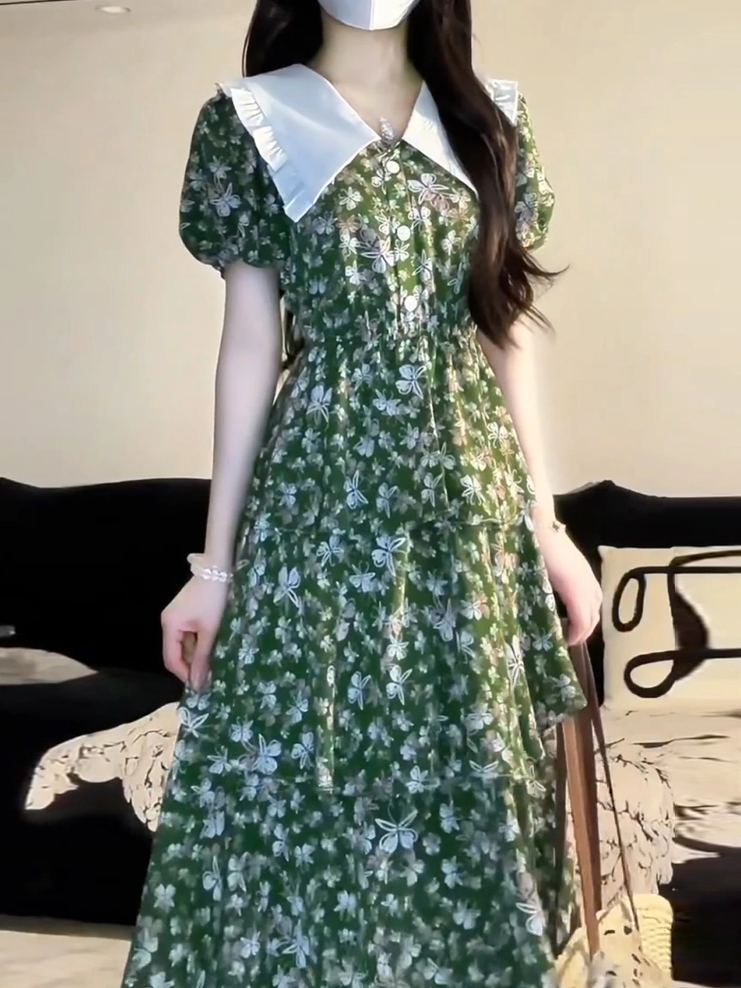 Colletto per bambola retrò Stampa floreale Maxi Dr Donna Estate 2025 New Beach Vaion Vita stretta Lunga Dr Sweet Sle giapponese