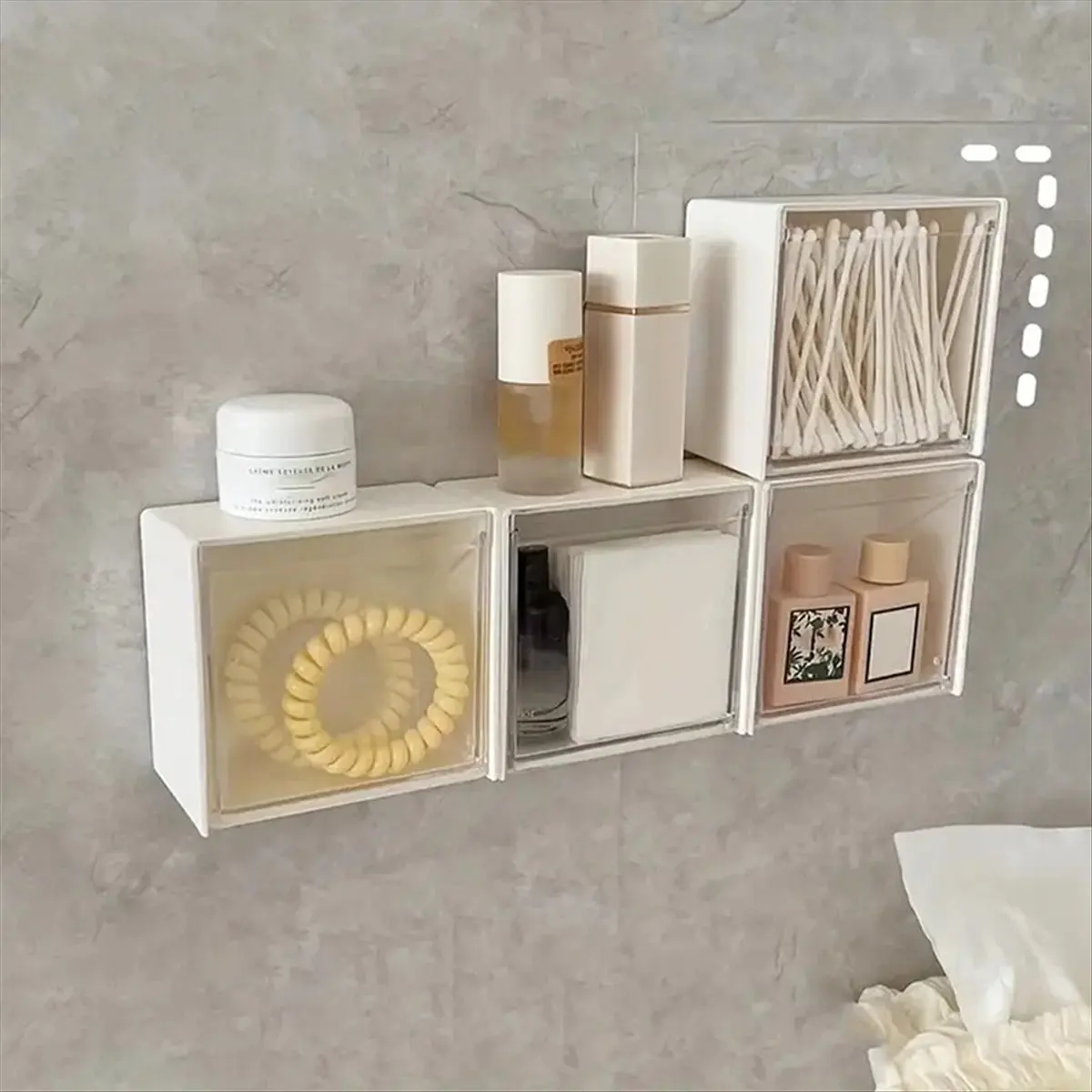 【Multifunctional】 Wall-Hung Turnover Storage Box in Bathroom Storage Box Without Punch Holes Cosmetic Cotton Swab Lipstick Stora
