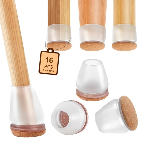 Imagen 2 del producto Protectores de suelo para patas de silla, 16 Uds., con almohadillas de fieltro gruesas, cubierta de silicona para pies de muebles, pies de mesa, protegen los suelos
