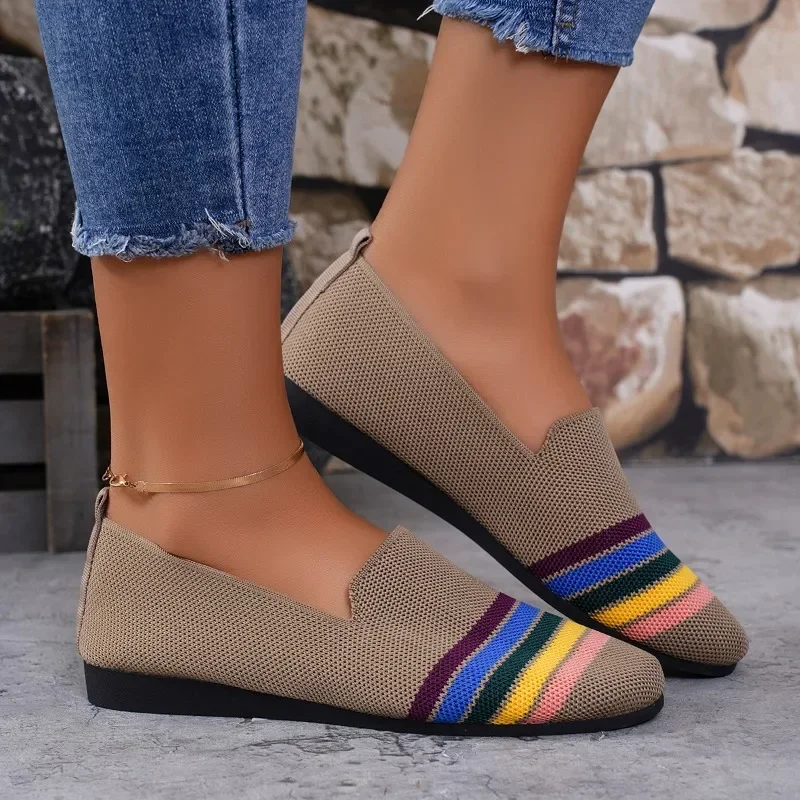 New Flat Shoes for Women Spring Women's Clothing 2024 New Round Toe Series Women's Knitted Comfortable Women's Breathable Summer