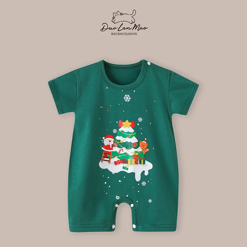 0-2 Years Baby Christmas Rompers Baby Girls Boys Short Sleeve Bodysuit Infants Toddler Jumpsuit First Christmas Costume