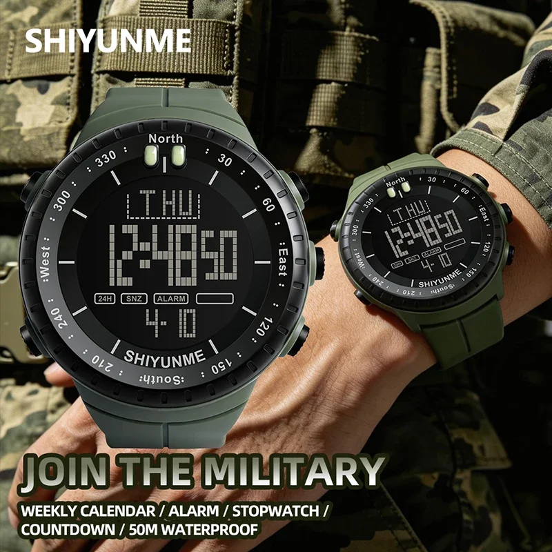 SHIYUNME Top Electronics Watch for Man Rotatable bezel Outdoor Sport Waterproof Big Dial Clock Digital LED Military Alarm Watch