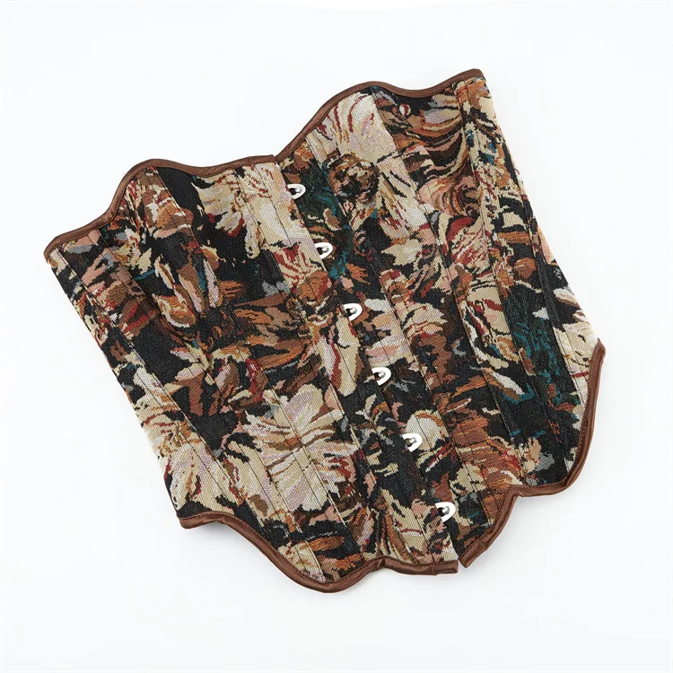 

Vintage Brown Corset Bustier Sexy Women Floral Print Lace-up Gothic Corsets Tube Top Slim Waist Body Shapewear Overbust