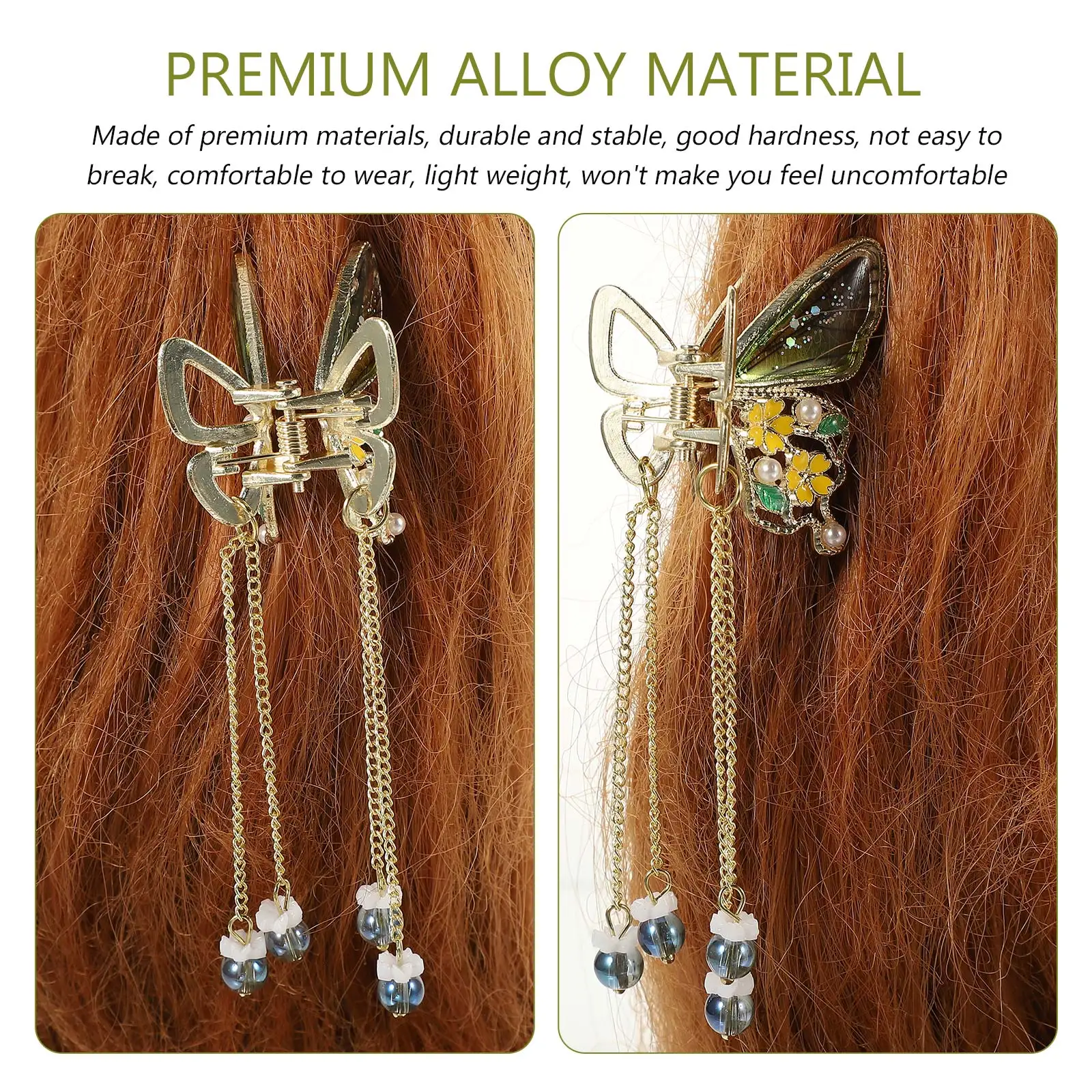 

Crystal Butterfly Hairpin Decorative Jaws Grip Clips Accessory Claw Heart-shaped Cute Alloy Barrette with Tassel Women's