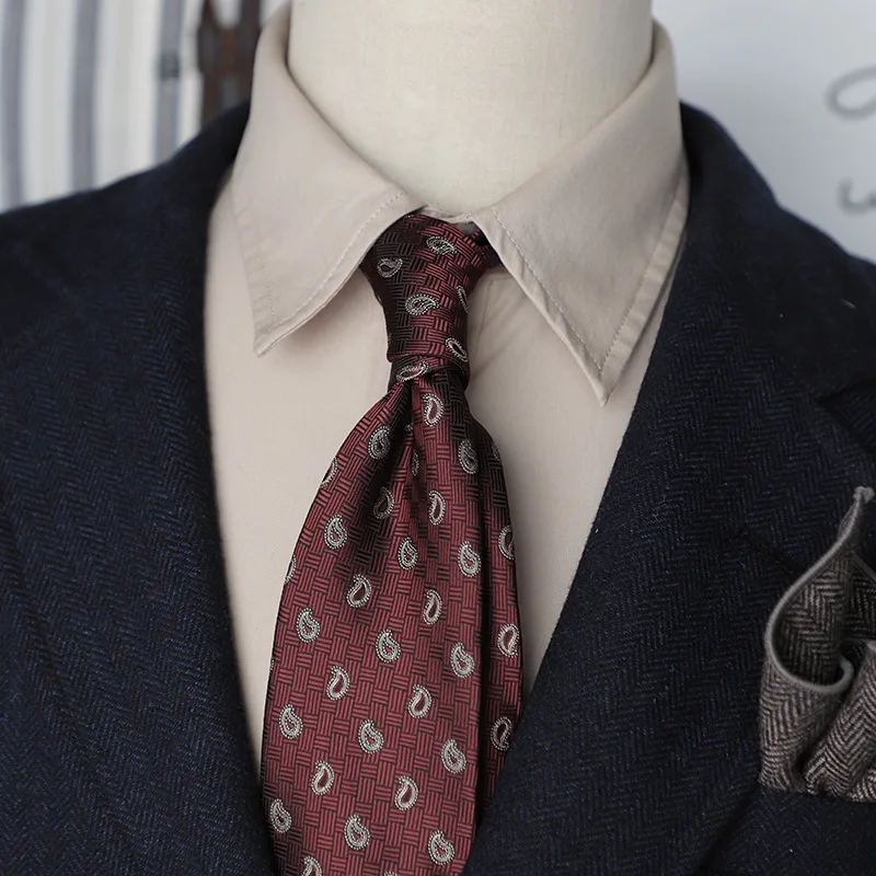 8 cm Herren-Luxus-Krawatten, Herren-Business-Krawatten, Paisley-gestreift, rot, marineblau, handgefertigt, lässige Krawatte, Krawatten, Accessoires – Detail 3