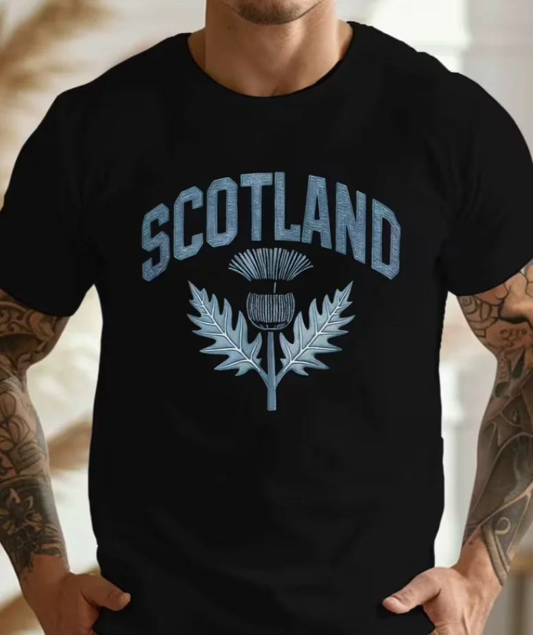 Plus Size Men's Thistle Scotland Graphic Print Short Sleeve T-Shirt - Trend Casual Tops for Big & Tall Guys  T-Shirt