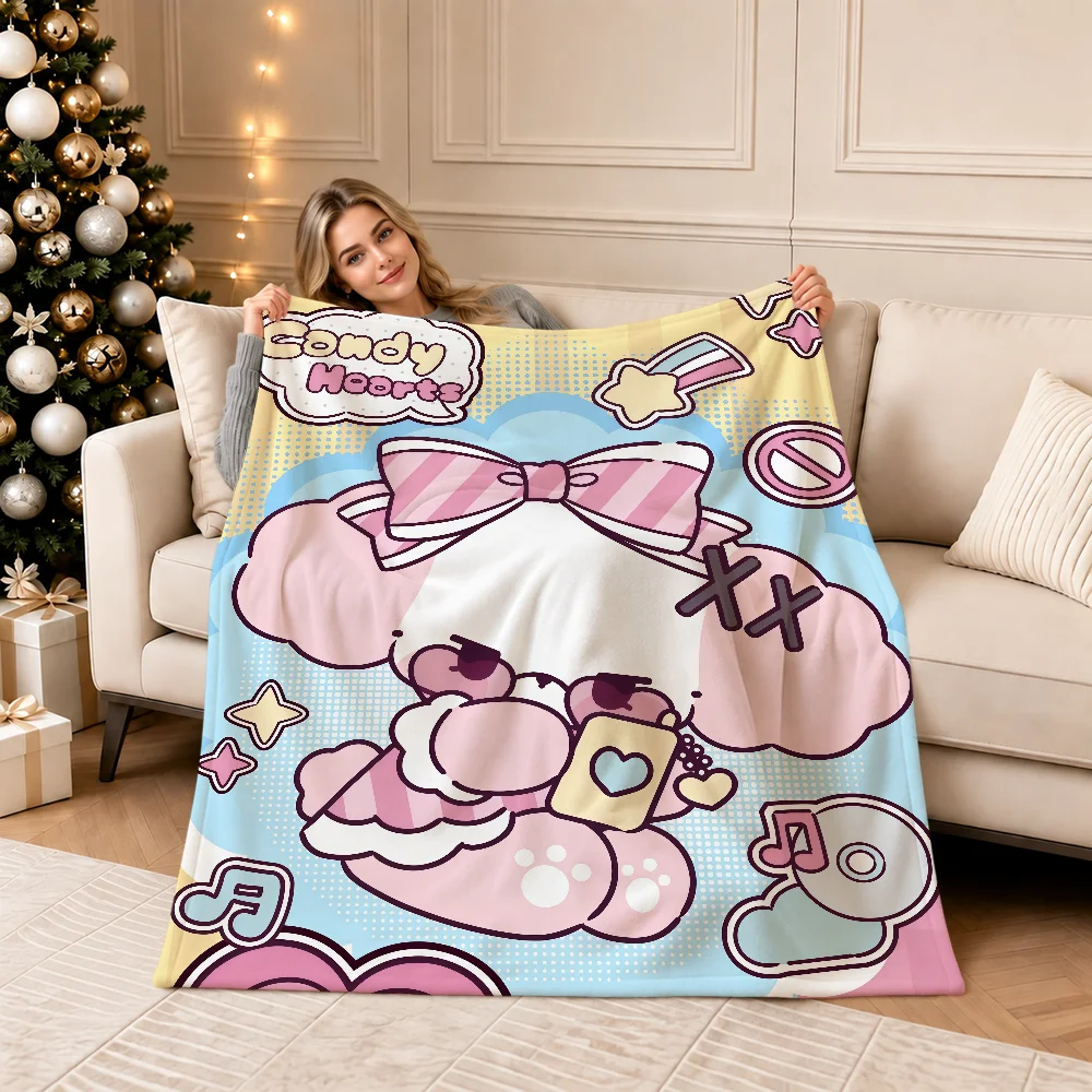 Cute Dog Cartoon Nonomochi Pink Warm Soft Plush Blanket For Sofa Living Room Nap Home Bedroom Travel Gift Flannel Pet Hogar