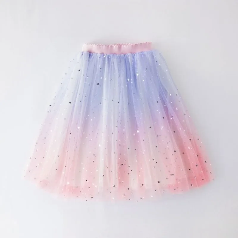 Kids' Gradient Tulle Tutu Skirt Summer New Princess Enchanted Half length Party Dress Elastic Waist Fluffy Mesh Children's Skirt