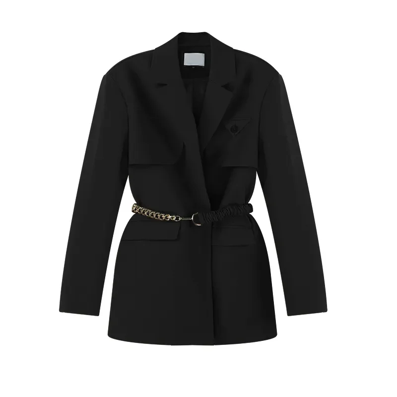 Spring Autumn Suit Jacket Women's High-End High Street Suit Long-Sleeved Top Cardigan Jacket Ladies Blazer Lace-Up Brown C31