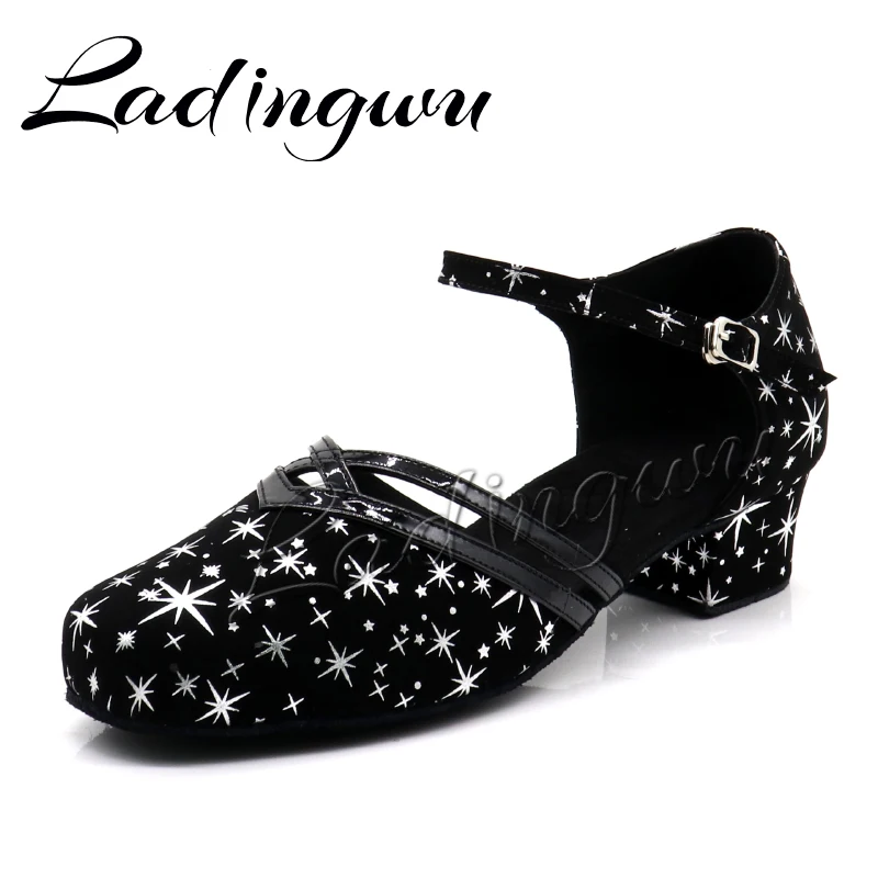 Ladingwu 2022 New Suedel And PU Square Heel Latin Dance Shoes Women\'s Salsa Black Women Shoes Low Heel Dance Shoes Soft Bottom 3