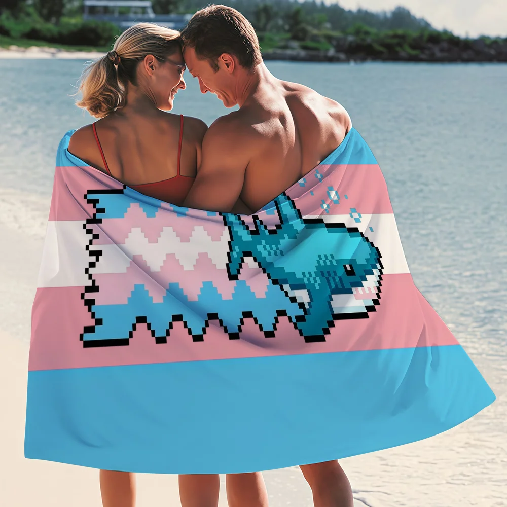 Trans Blahaj Shark Cartoon Towel Quick Drying Beach Towels Are Suitable For Swimming Pools Camping Yoga And The Gym