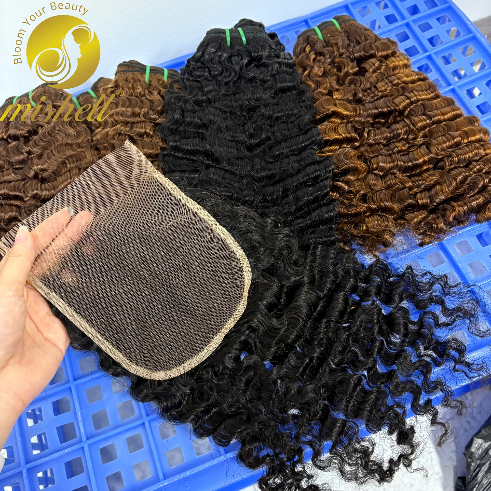 Colored Burmese Curly Human Hair Bundles with 5x5 Transparent Lace Closure Raw Burmese Hair Bundle Deals Unprocessed Extensions
