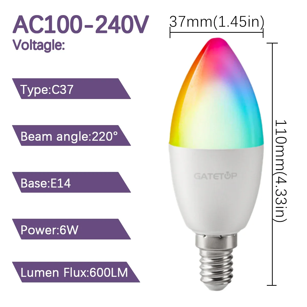 1-10PCS E14 Candle LED Bulb RGB 24 Key Remote Control Dimmable 6W AC220V 110V Colorful Change for Bedroom Living Room Lamp
