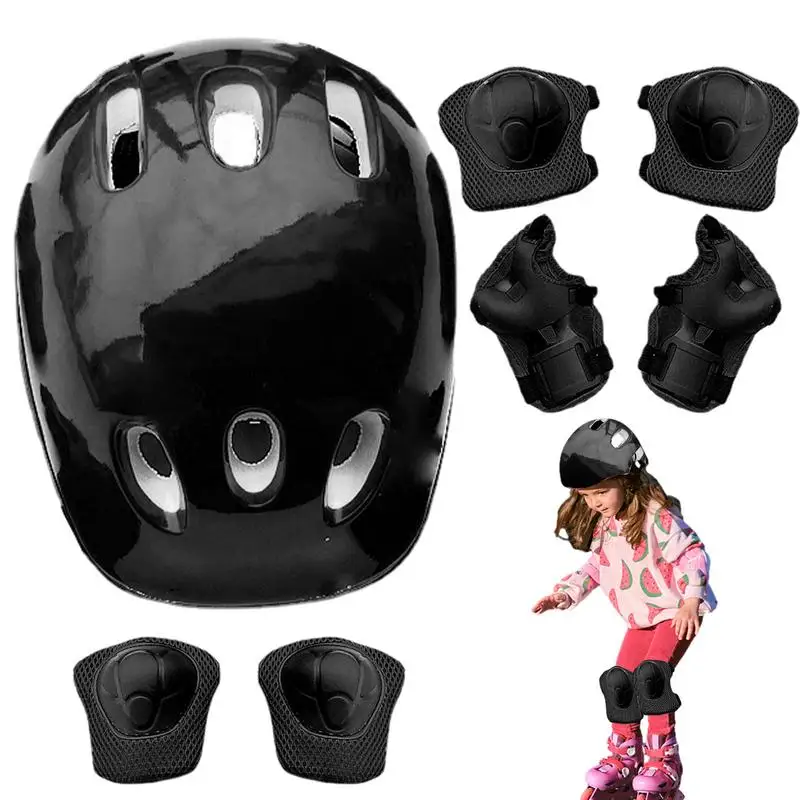 Kids Hat And Pads Set Wrist Guards Knee Elbow Pads For Bike Skateboard Child Cycling Breathable Adjustable Hat Protection Gear