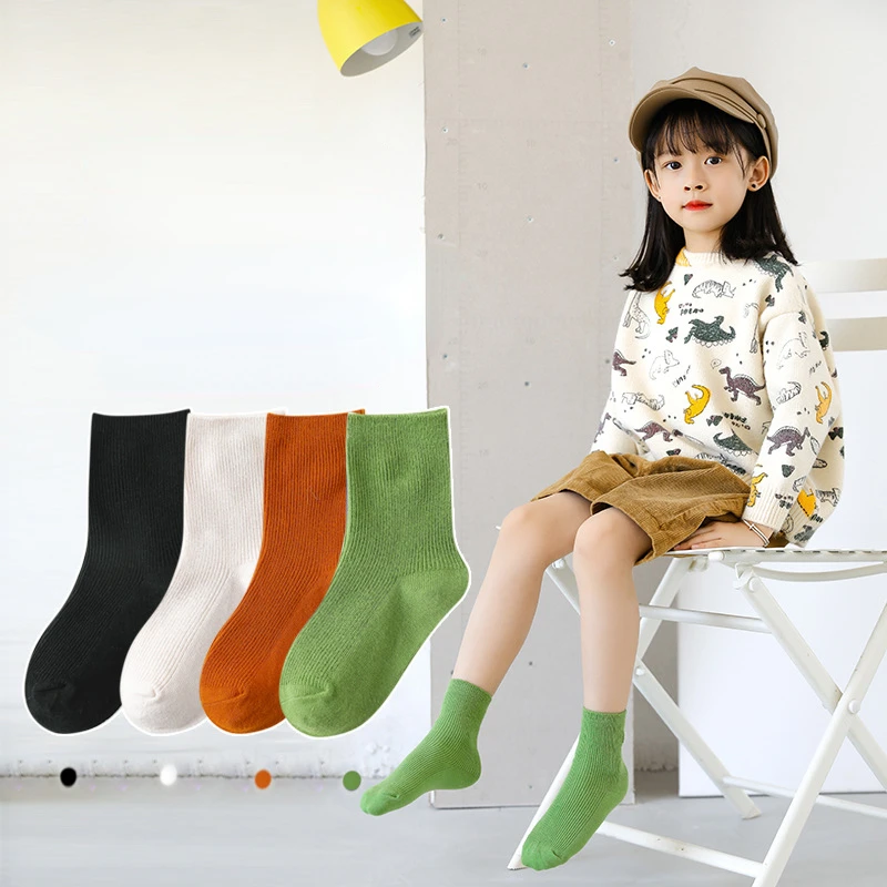 1 Pair Spring Autumn Children Socks Soft Combed Cotton Solid Color Double Strip Calf Socks for Kids Boys Girls Children Clothes