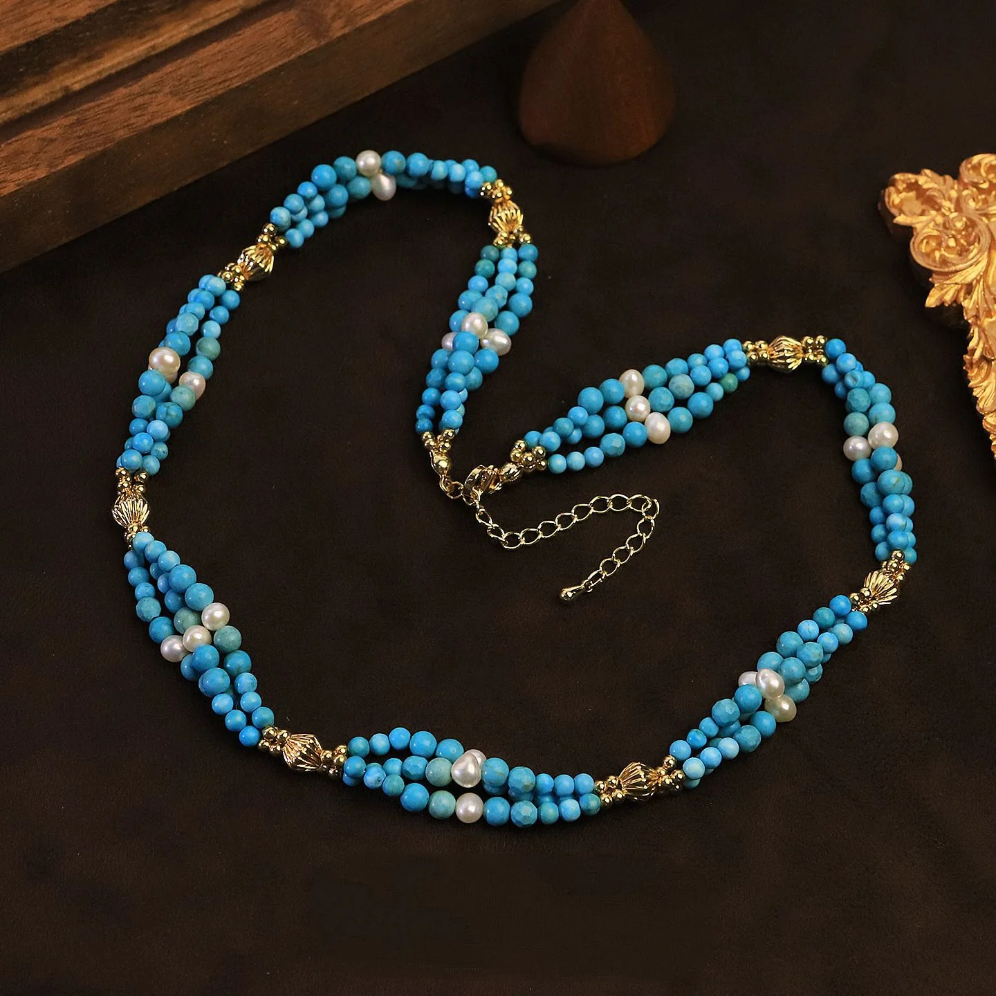 Women Multi Layer Freshwater Pearl Turquoise Neck Chain Elegant Versatile Clavicle Necklace Daily Dating Wedding Jewelry Gift