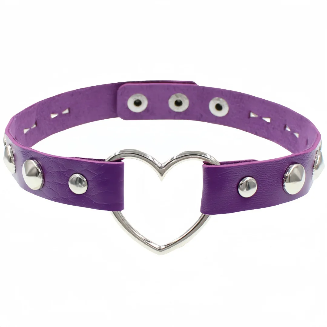 Harajuku Soft Girl  Punk Rock music  Exaggeration Hip-hop Rivet Heart shape  Leather Stainless steel Necklace Collar necklace