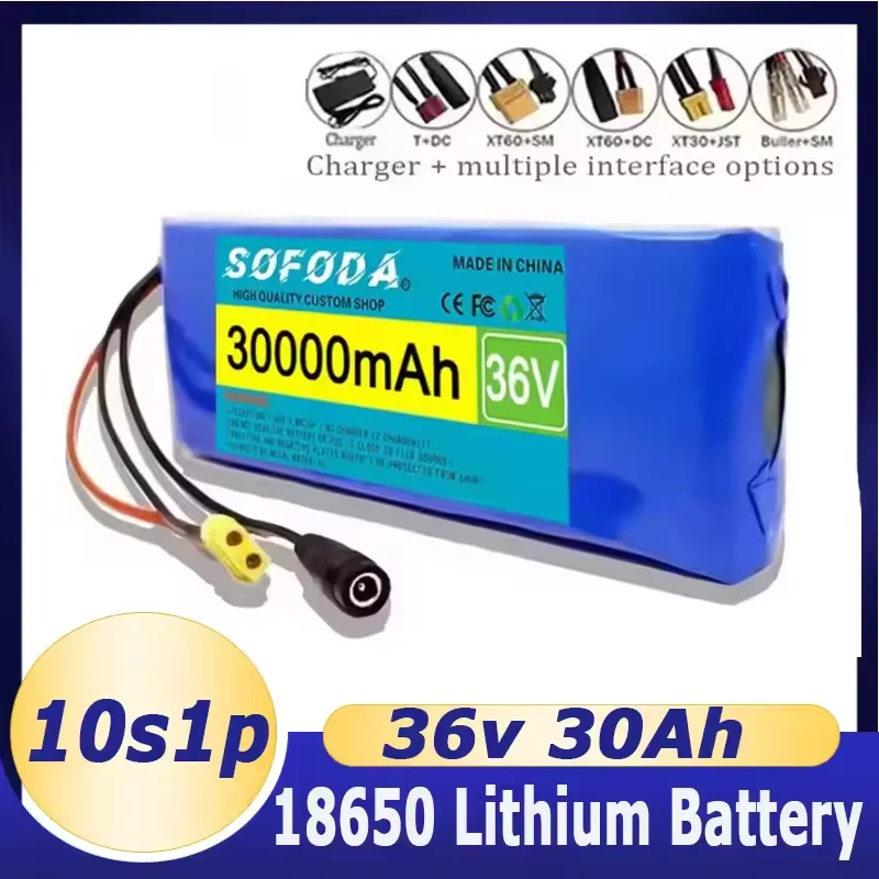 Image of 36V 30000mAh 10S1P 18650 Lithium-Ionen-Akku mit großer Kapazität, 30Ah, mit BMS 500W, ausgestattet mit 42V 2A Ladegerät