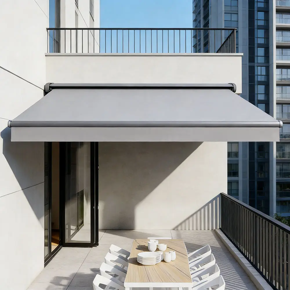 Motorized Retractable Aluminum Frame Acrylic Awning Fashionable Corrosion Resistant Balcony Canopy UV Protective Sunshade
