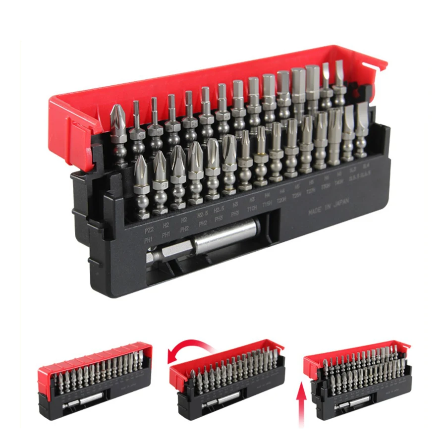 VESSEL Magnetic Screwdriver Set with 31 Bit Set in Slide Case Includes Extension Bit 2200MBH+31PCS