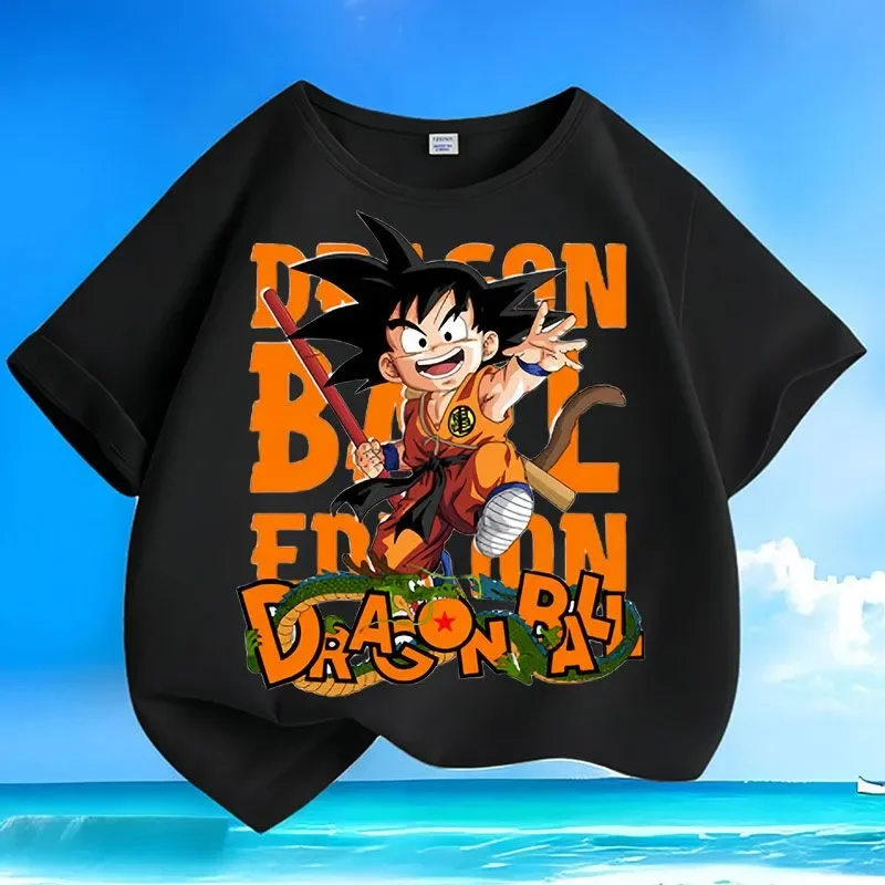 Seven Dragon Ball Goku Summer New Style Boys and Girls Mid-Length Short-Sleeved T-Shirt Pure Cotton Round Collar Casual Shirt