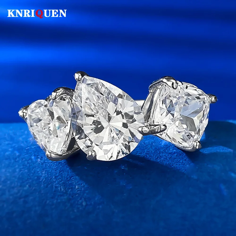 

Luxury 925 Solid Silver Iced Cut Pear 8*10mm High Carbon Diamond Rings for Women Wedding Ring Party Fine Jewelry Gift Wholesale