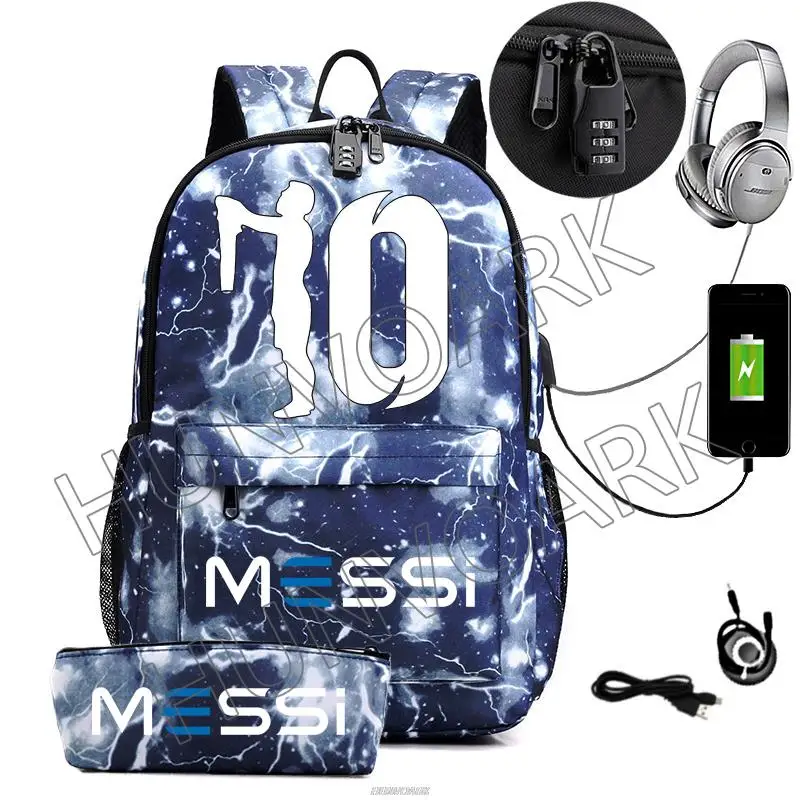 Messi Backpack Fashion Oxford Student School Backpacks 16 Inch Laptop Bag Casual Travel Laptop Rucksack Mochila