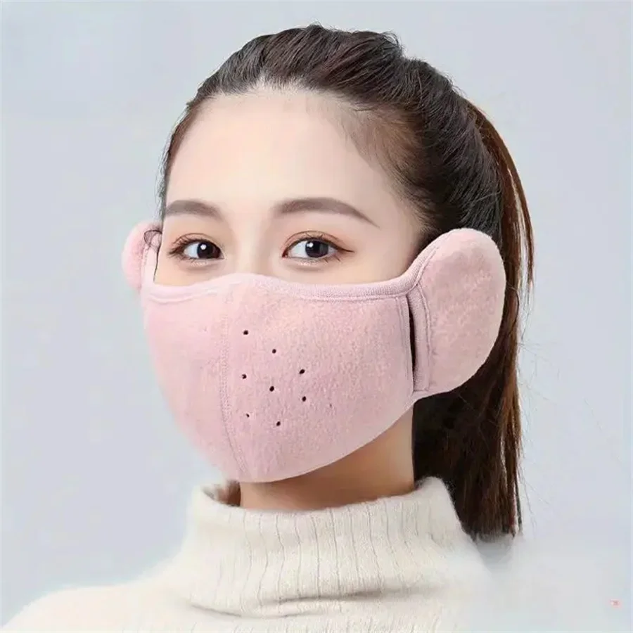 1pc Winter Warm Fleece Masker Oorbeschermers Effen Kleur Unisex Koudbestendig Masker Buiten Fietsen Wandelen Skiën Masker Dames Heren Oorwarmer