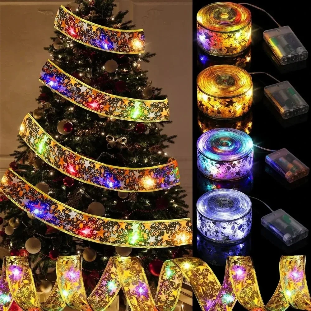 Christmas LED Ribbon Fairy Light String 2/5/10M Battery Power Holiday Garland Lamp for Xmas Tree Home Wedding Bedroom Decoration