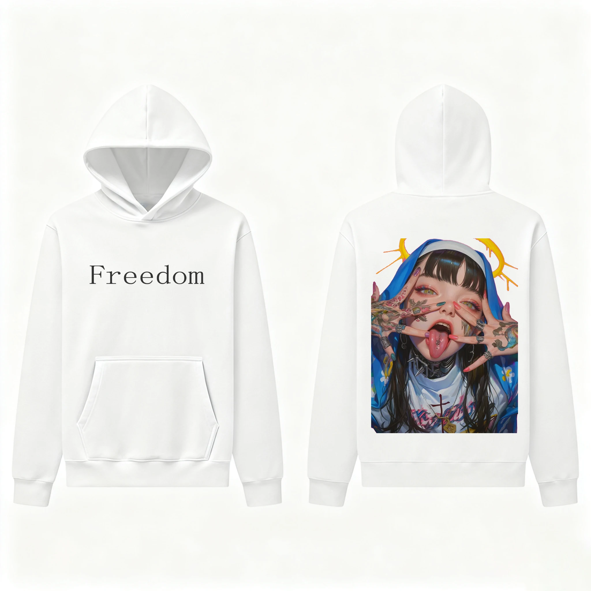 타투를 한 수녀 록 레터 그래픽 후드티 순면 봄 가을 패션 아동용 후드티 남녀공용 Y2K 후드티