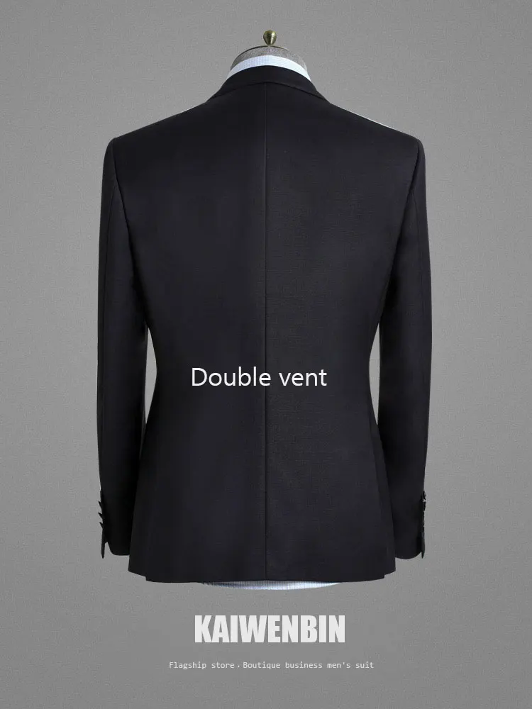 Men's Suit 2-Pieces Custom Made Peak Lapel Half Canvas Luxury 100% Wool Wedding GroomDouble Button Business Formal Blazer Pants