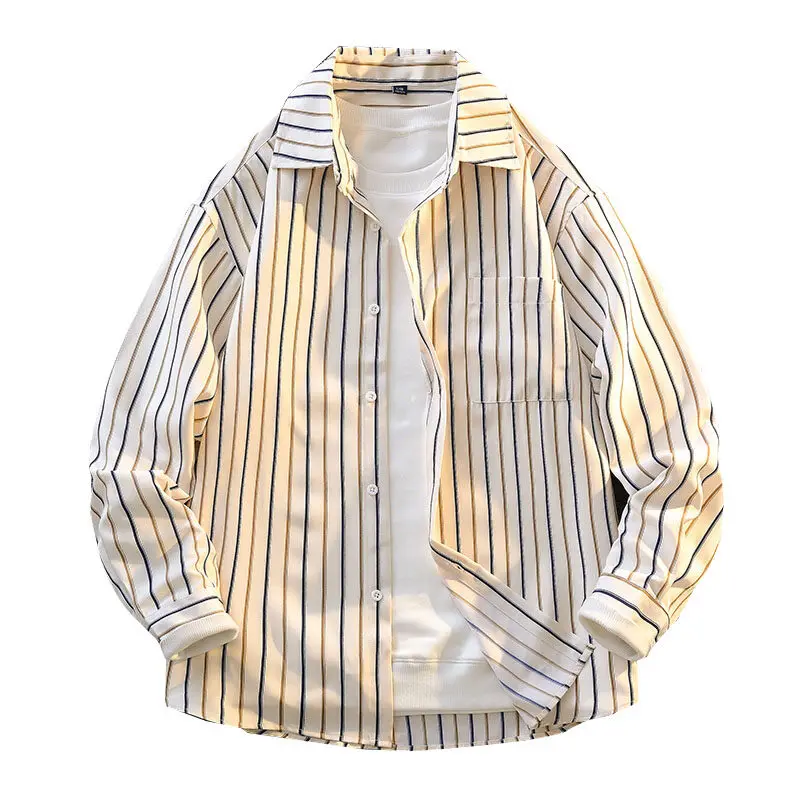 2025 spring/summer high-quality men's American workwear striped casual men's shirt pure cotton shirt