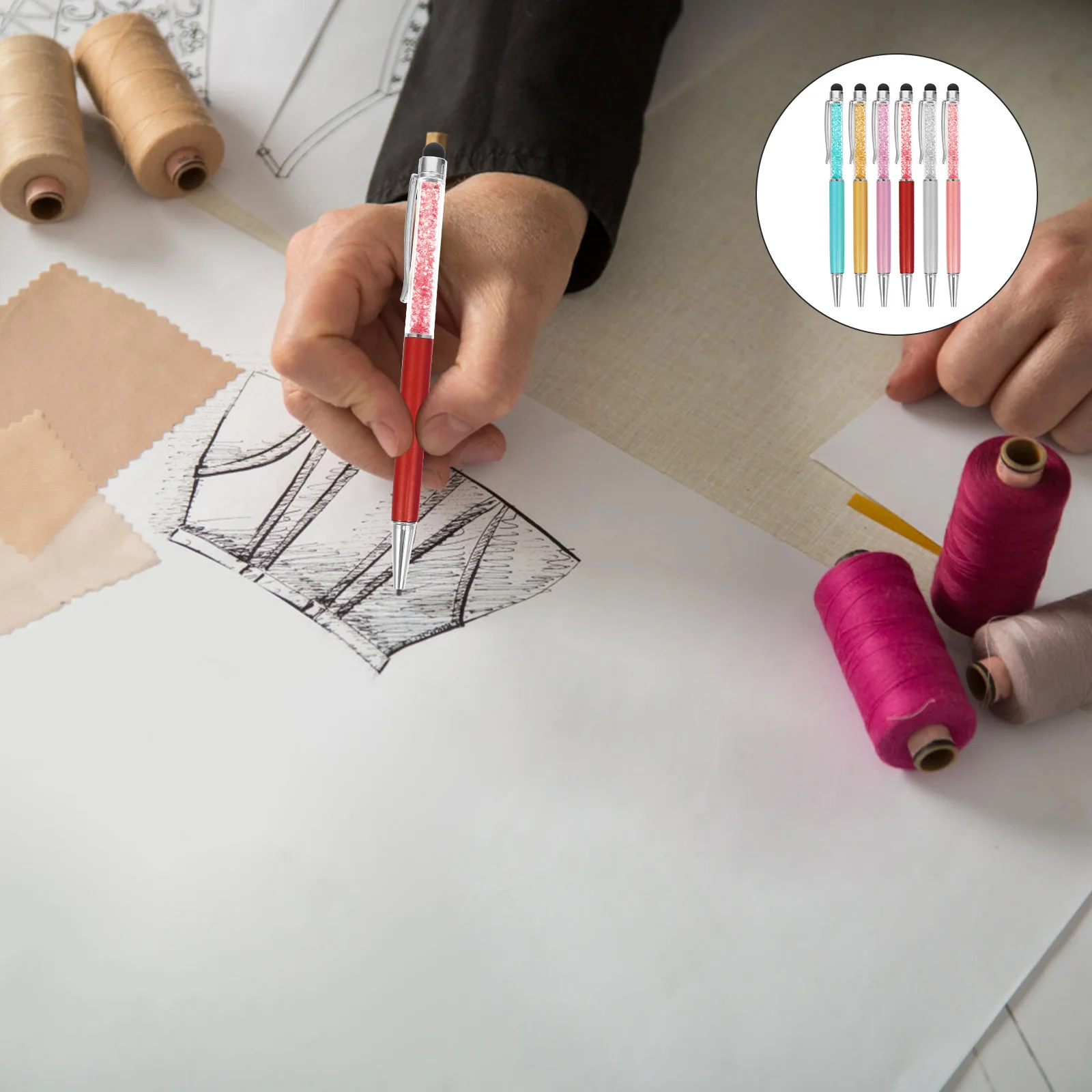 

6Pcs Crystal Stylus Pens Capacitive Ballpoint Pen Multicolor Touch Screen Handwriting Pen 2-in-1 Note Taking