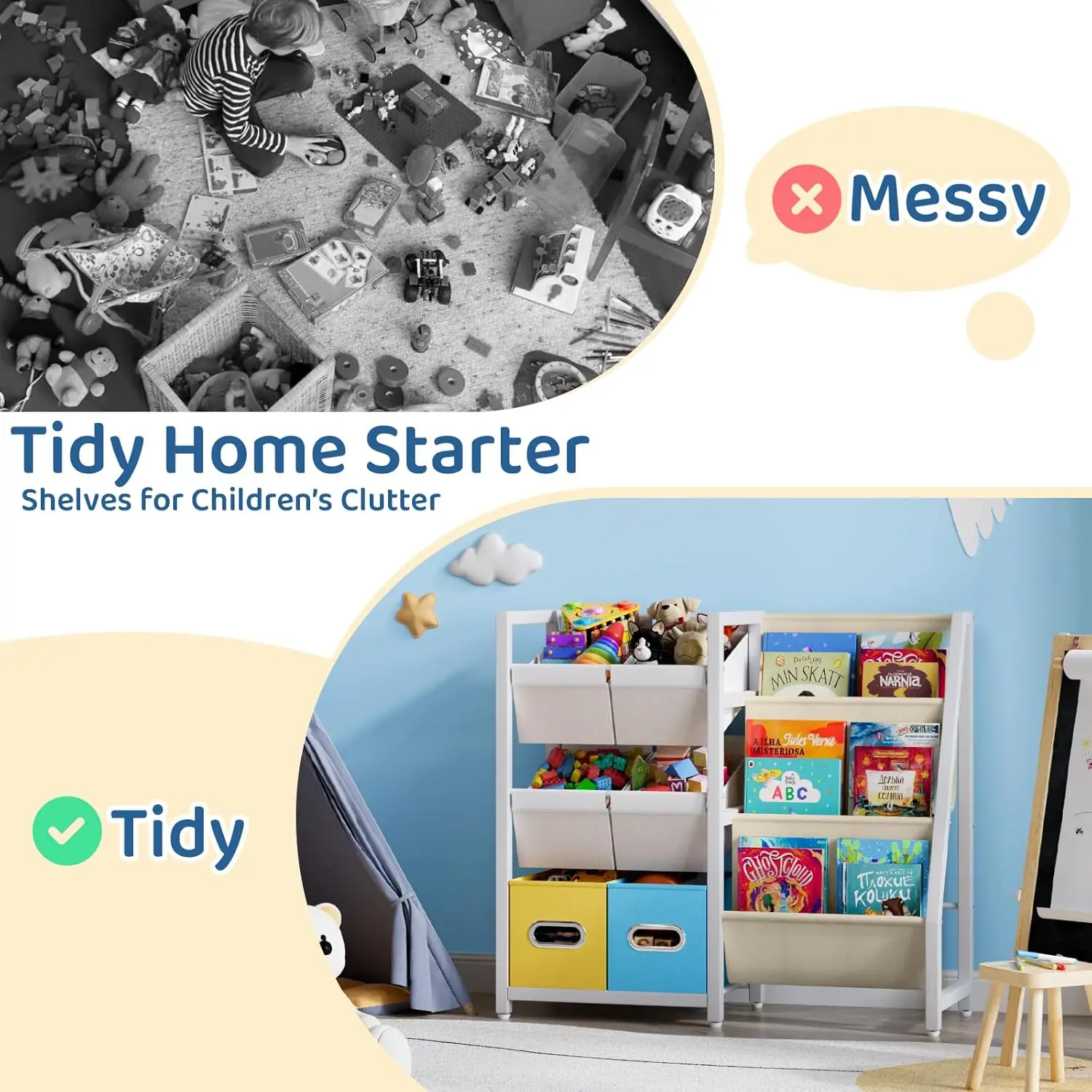 رف كتب للأطفال مع صناديق ألعاب ورف كتب - منظم حضانة مونتيسوري لغرف الأطفال الصغار #4