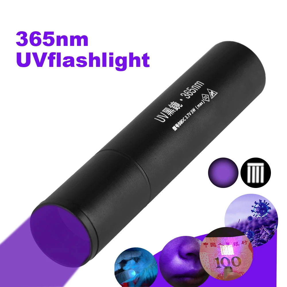 

Ultraviolet Torch UV Flashlight 365nm Cat tinea Money Ore Scorpion Detection SV57 3W Pets Black Light USB Rechargeablec Urine