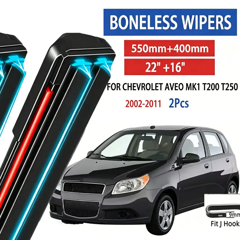 

2pcs For Chevrolet Aveo MK1 T200 T250 2002-2011 Car Front Wiper Soft Rubber Boneless Wiper HD Quiet Automotive Wiper 22"+16"